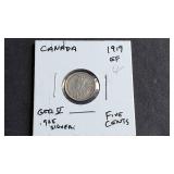 1919 5 Cents George V From Canada 92.5% silver
