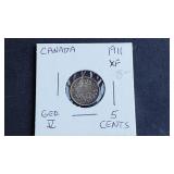1911 5 Cents George V From Canada 92.5% silver