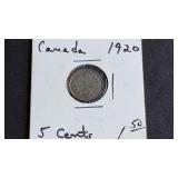 1920 5 Cents George V From Canada 80 % Silver