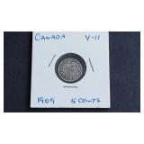 1909 5 Cents Edward VII From Canada 92.5% Silver