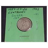 1942 20 Centavos From Mexico 72% Silver