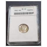 1942 Mercury Dime ANACS MS62