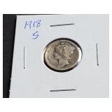 1918 S Mercury Dime