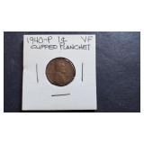 1940 P Lincoln Cent Clipped Planchet