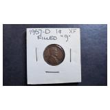 1957 D Lincoln Cent Filled 9