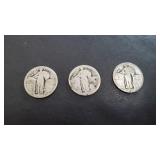3 Standing Liberty Quarters No Date Visible