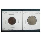 1917  Centavo  & 1931  50 Centavos  From Portugal