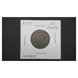 1929  25 Cents From Canada 80% Silver