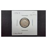 1943  10 Cents George VI From Canada 80% Silver