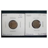 1919 & 1920 25 Ore  From Denmark (1919 60% Silver)