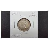 1955  25 Cents Elizabeth II From Canada 80% Silver
