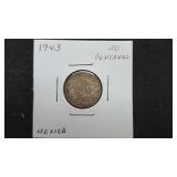 1943  20 Centavos From Mexico 72% Silver
