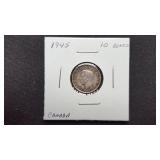 1945  10 Cents George VI From Canada 80% Silver