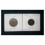 1950  2 Forint & 1908 2 Filler From Hungary