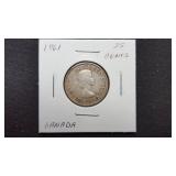 1961  25 Cents Elizabeth II From Canada 80% Silver