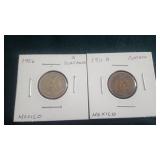 1906  5 Centavos & 1911 M°  centavo  From Mexico
