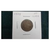 1824 25 Cents From Netherlands 56.9% Silver