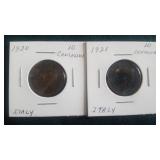 1920 & 1921 10 Centesimi From Italy