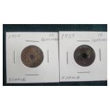 1935 & 1939 10 Centimes From France