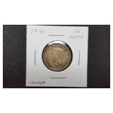 1941  25 Cents George VI From Canada 80% Silver
