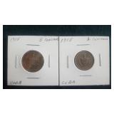 1915 5 Centavos & 1915 2 Centavos From Cuba