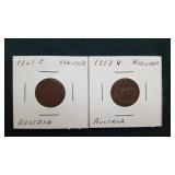 1858 V Kreuzer & 1861 E Kreuzer From Austria