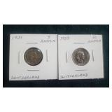 1931 5 Rapen & 1939 10 Rappen From Switzerland