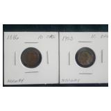 1886 & 1903 10 Ore From Norway 40% Silver