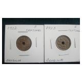 1922 & 1923  5 Centimes  From Belgium