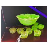 #273 • Fenton Uranium Glass Punch Bowl Set