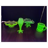 #282 • Bud Vase, Mug, Bowls Uranium Glass