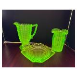 #290 • Vintage Uranium Glass Pitcher, Vase, and plate
