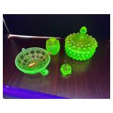 #291 • Hobnail Candy Dishes, Bowls, Uranium Glass