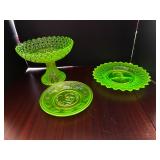 #301 • U.S Grant, Billy Graham Uranium Glass Plates, Uranium Glass Footed Bowl