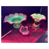#332 • Uranium Glass Pink Rimmed Footed Bowl, Lamp