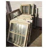 25 assorted vintage wood frame windows