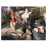 pallet  of landscape stone, 3 hazard cones