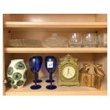 Blue stems, battery clock & glassware household