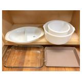 Pyrex divided dish, Glasbake mixing bowls &