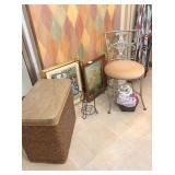 vanity chair, hamper & misc. household items