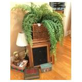 Wicker plant stand & misc. household items