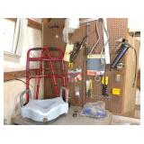 Items on peg board & walker