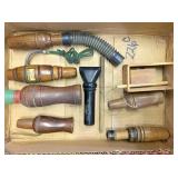 5 duck calls, deer grunt, squirrel & turkey calls