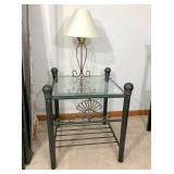 metal table wglass top 19x20x19H  & small lamp