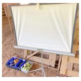 misc. tools, baseballs, & movie screen