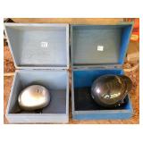 2-crash helmets in wooden boxes