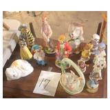 Ceramic figurines: Snow White, clowns, & misc.