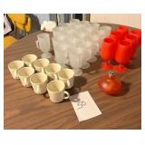Mugs: white, red & Corelle ****table not included*