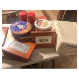 Wooden boxes & tins ***table not included***