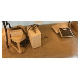 Misc. under table: heater, bathroom scales, etc
